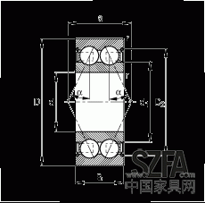 角接觸球軸承 30/8-B-2Z-TVH, 雙列，雙側間隙密封，接觸角 α = 25°